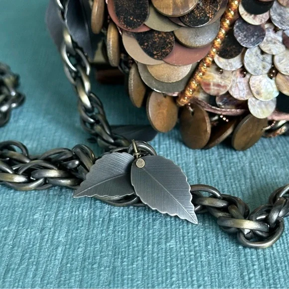 MARY FRANCES What A Hoot Owl Copper Metallic Mixed Metal Beaded Clutch Crossbody - Picture 3 of 14